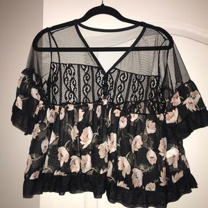SHEIN sheer lace and floral top